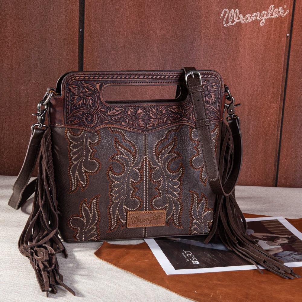 Wrangler Womens Top Handle Embroidered Fringe Tote/Crossbody