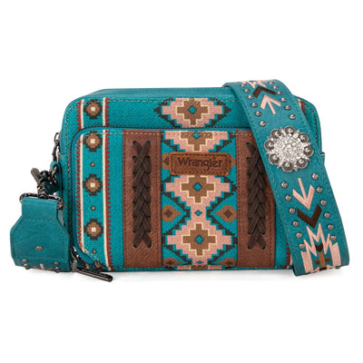 Wrangler Womens Turquoise Crossbody Aztec Bag 