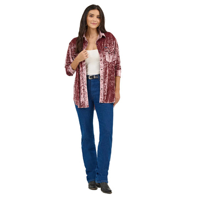 Wrangler Womens Velvet Blouse Wine Crush - 112371711