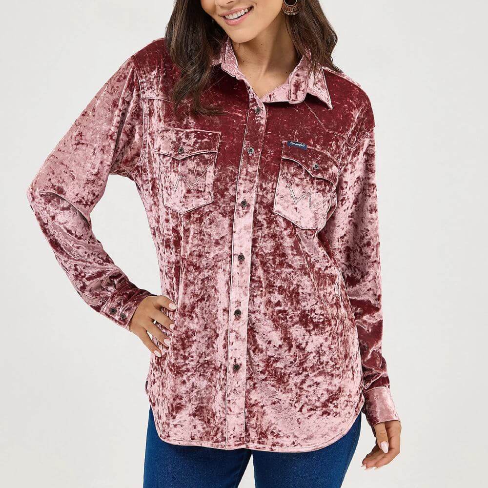Wrangler Womens Velvet Blouse Wine Crush - 112371711