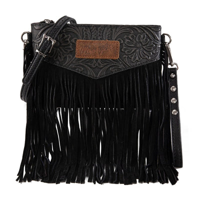 Wrangler Womens Vintage Black Fringe Wristlet/Crossbody