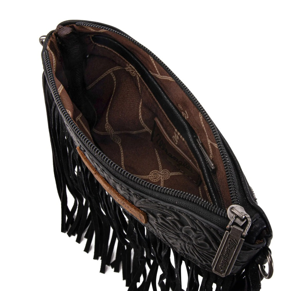 Wrangler Womens Vintage Black Fringe Wristlet/Crossbody