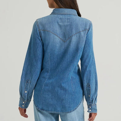 Wrangler Womens Vintage-Fit Denim Western Snap Shirt - 112373748