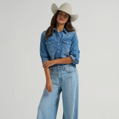 Wrangler Womens Vintage-Fit Denim Western Snap Shirt - 112373748