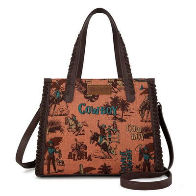 Wrangler Womens Vintage Retro Cowboy Print Crossbody Dark Brown - WG60G-8317DBR