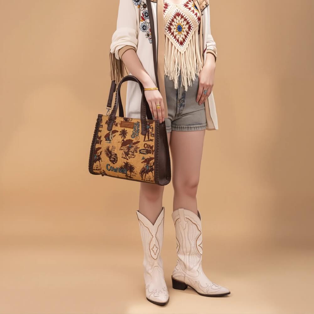 Wrangler Womens Vintage Retro Cowboy Print Crossbody Dark Yellow - WG60G-8317DK-YL