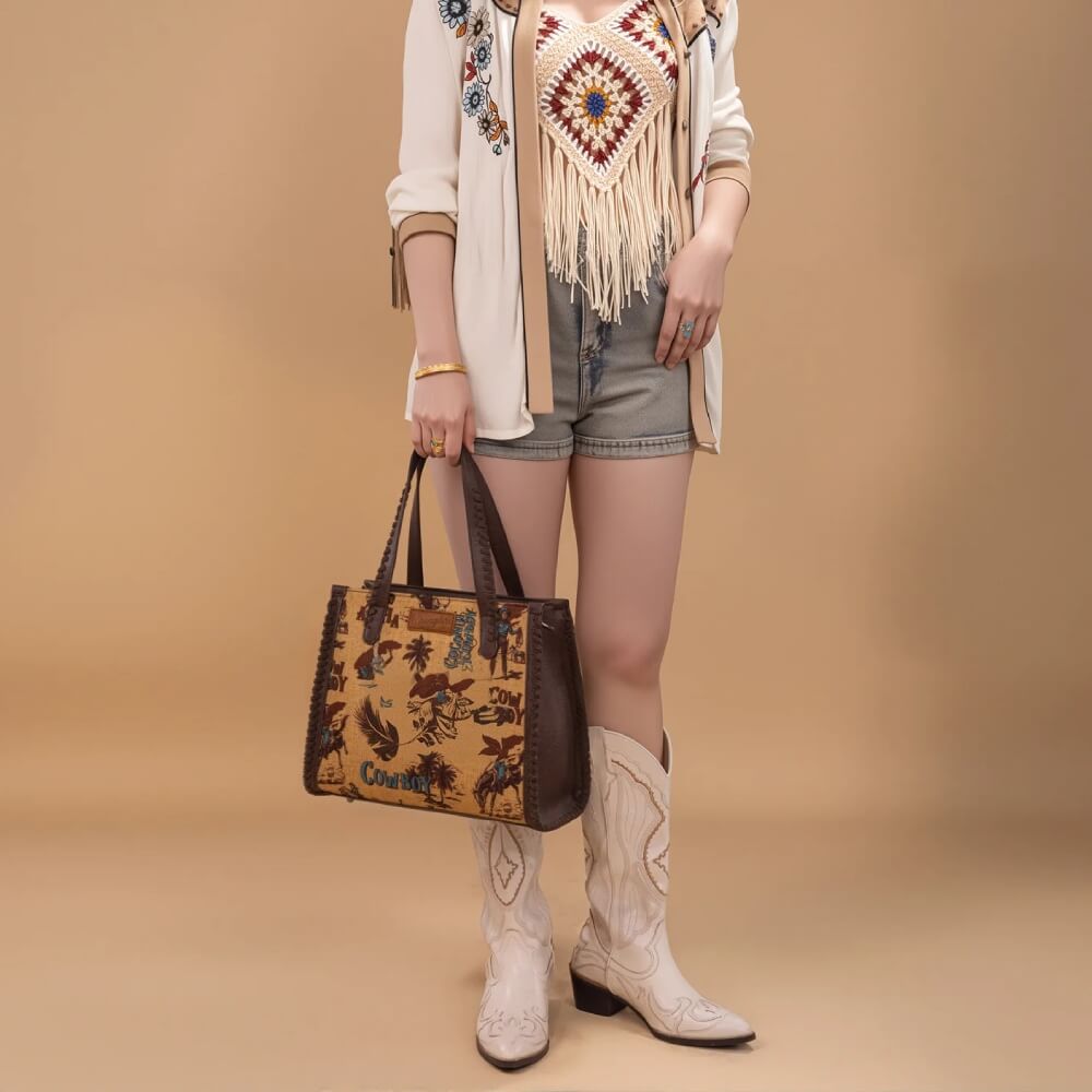 Wrangler Womens Vintage Retro Cowboy Print Crossbody Dark Yellow - WG60G-8317DK-YL