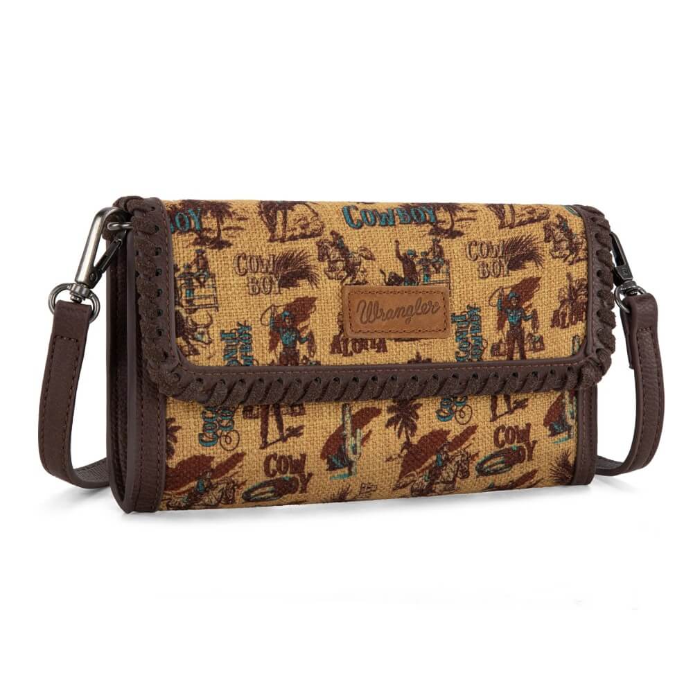 Wrangler Womens Vintage Retro Cowboy Print Wallet/Crossbody Dark Yellow - WG60-1812DK-YL