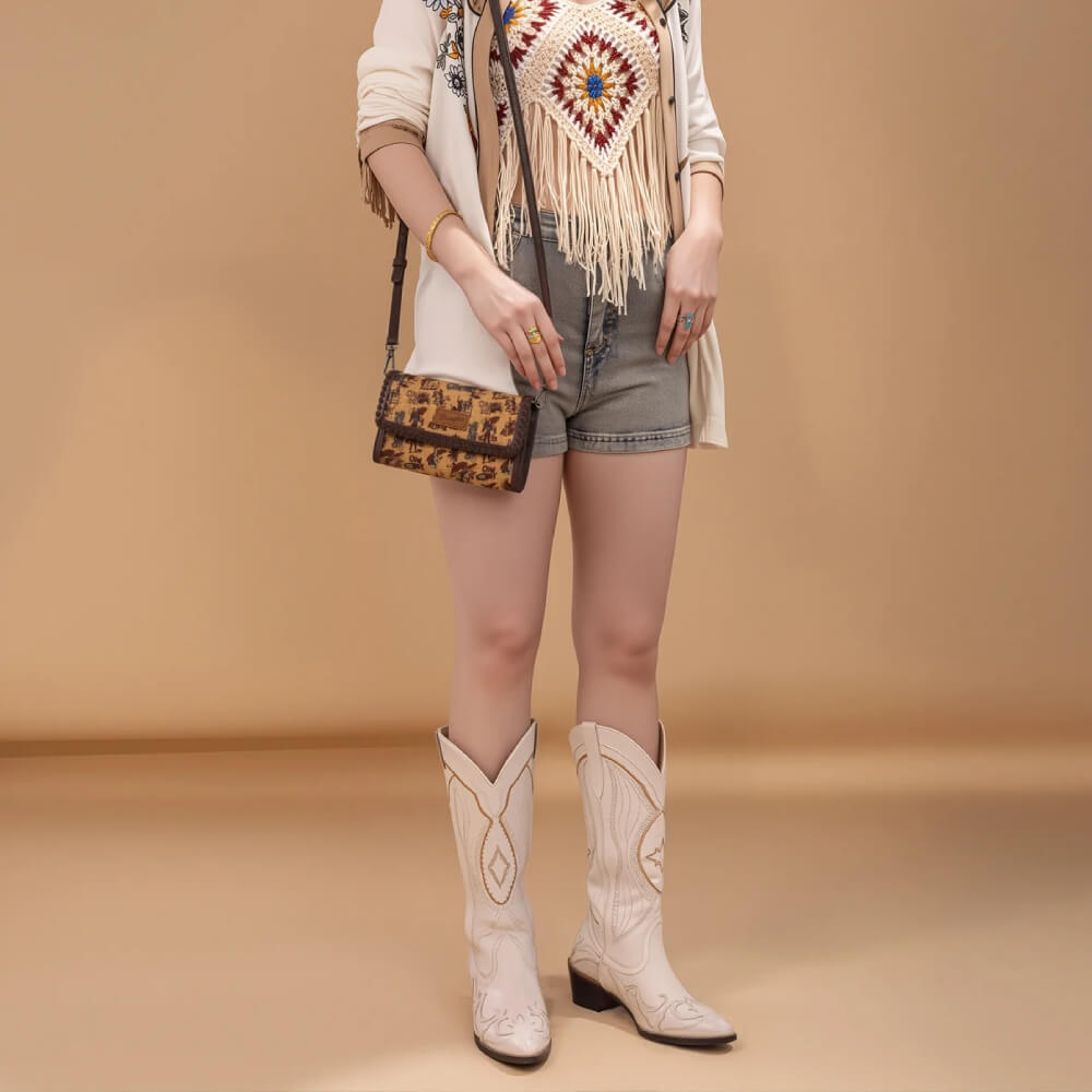 Wrangler Womens Vintage Retro Cowboy Print Wallet/Crossbody Dark Yellow - WG60-1812DK-YL