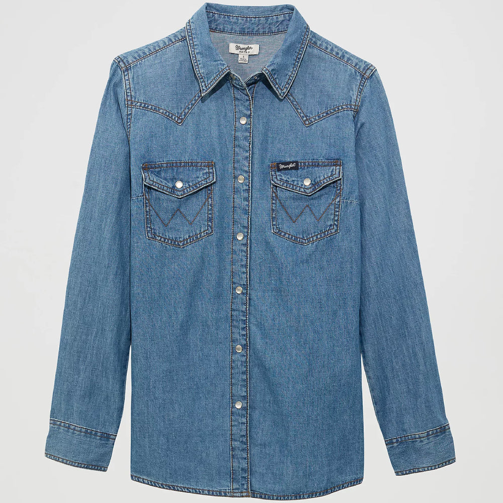 Wrangler Womens Western Denim Shirt Mid Denim - 10LW7006D