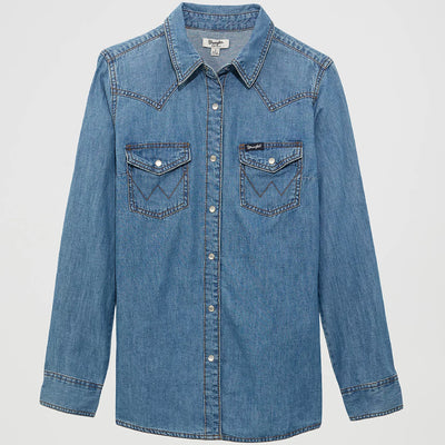Wrangler Womens Western Denim Shirt Mid Denim - 10LW7006D