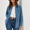 Wrangler Womens Western Denim Pearl Snap Shirt Mid Denim - 10LW7006D
