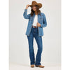 Wrangler Womens Western Denim Pearl Snap Shirt Mid Denim - 10LW7006D