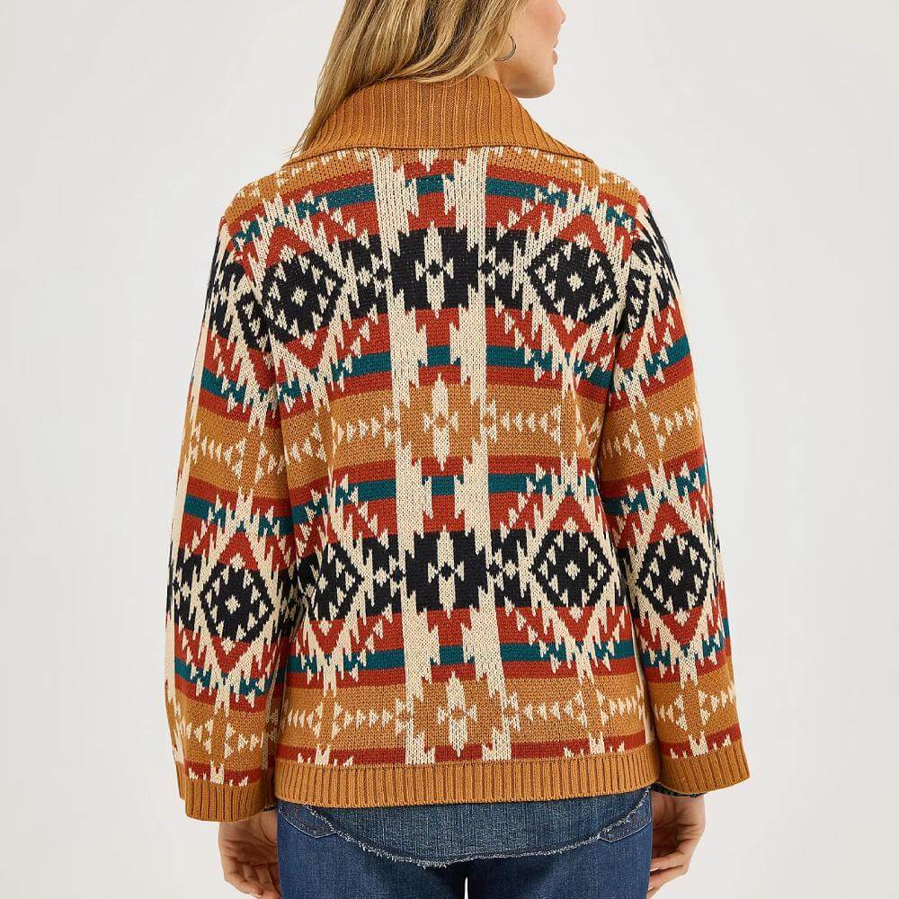 Wrangler Womens Western Pattern Cardigan Mustard (orange) - 112371635