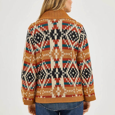 Wrangler Womens Western Pattern Cardigan Mustard (orange) - 112371635