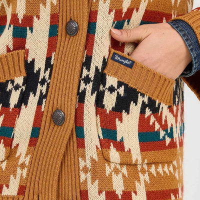 Wrangler Womens Western Pattern Cardigan Mustard (orange) - 112371635