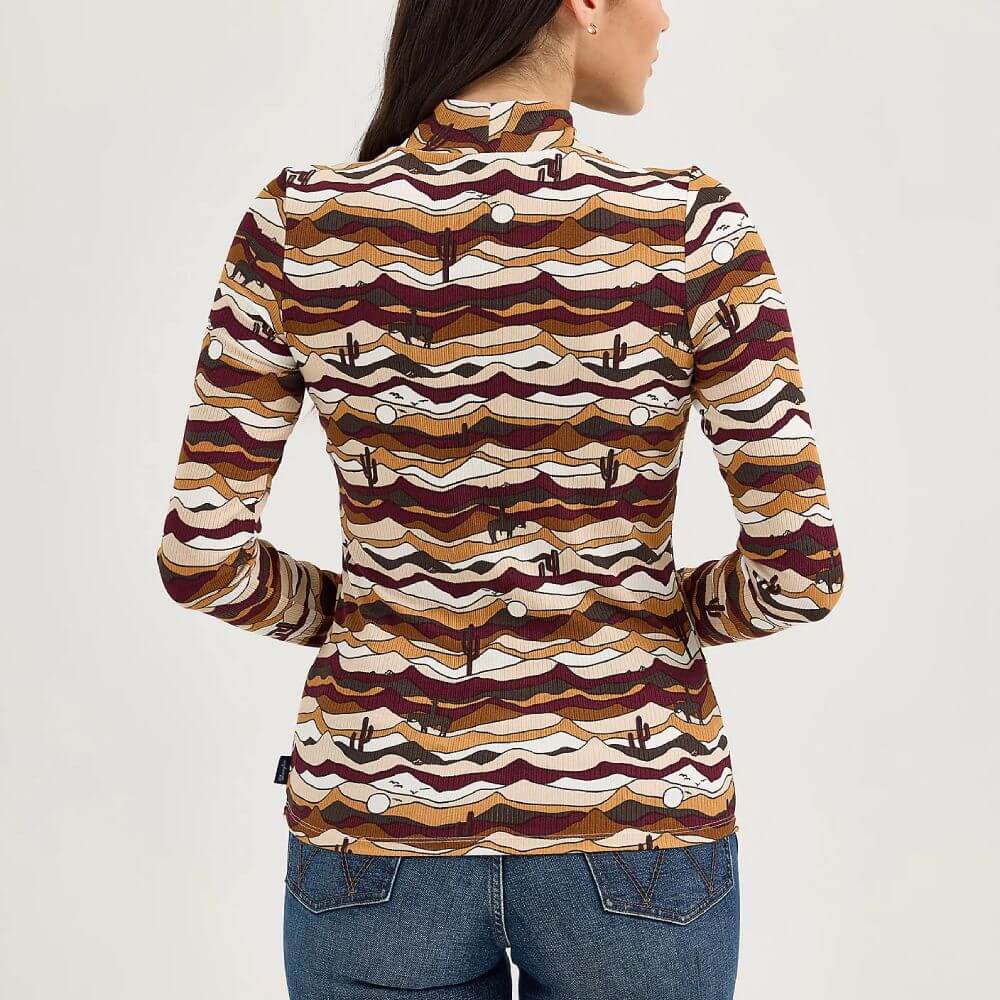 Wrangler Womens Western Print Mock Neck Blouse Desert - 112367393