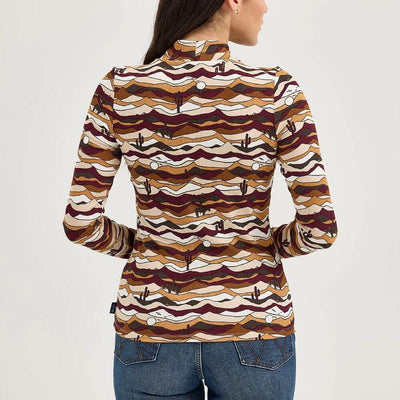 Wrangler Womens Western Print Mock Neck Blouse Desert - 112367393