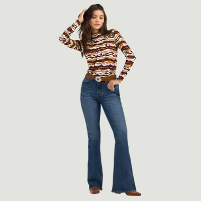 Wrangler Womens Western Print Mock Neck Blouse Desert - 112367393