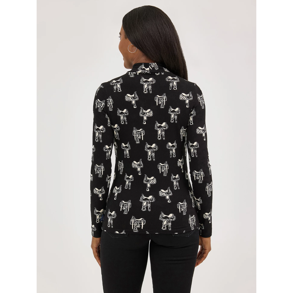 Wrangler Womens Western Print Mock Neck Shirt Blouse Black - 112371630