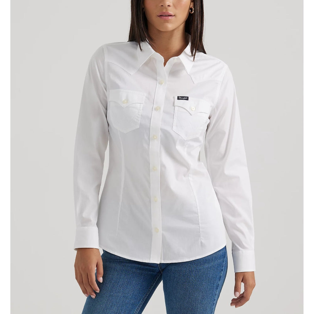 Wrangler Retro Long Sleeve Western Shirt, Womens, Juniors, XS, White Wrangler Retro Long Sleeve Western Shirt, Womens, Juniors, XS, White