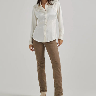 Wrangler Womens White Satin Western Shirt