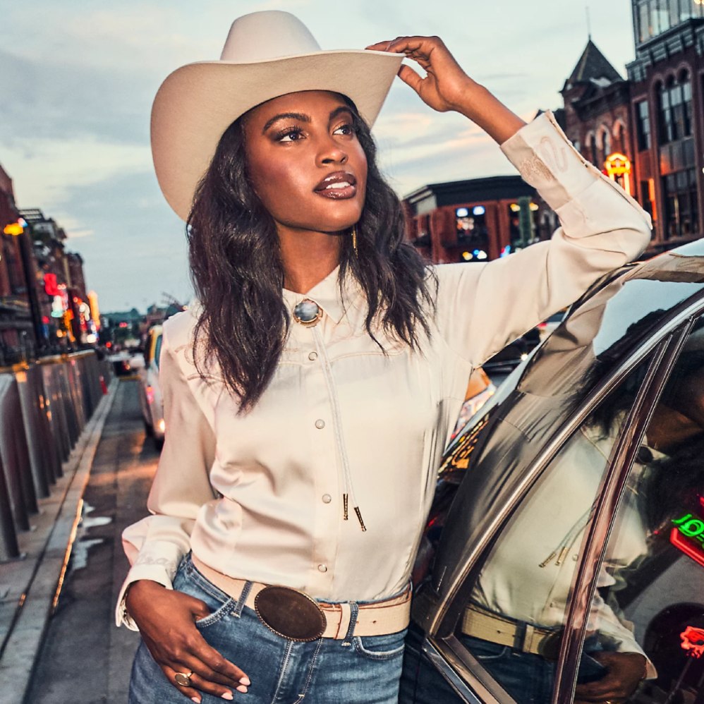 Wrangler Womens White Satin Western Shirt