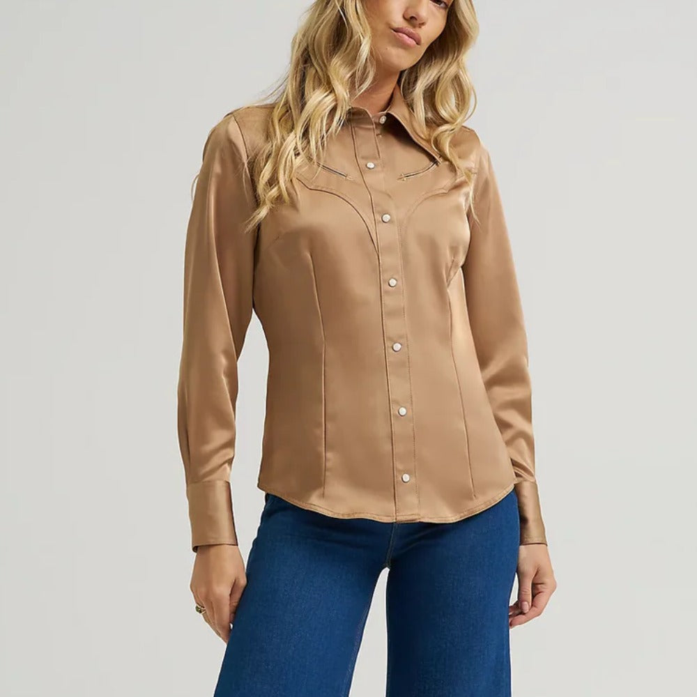 Wrangler Womens X Lainey Wilson Satin Shirt Brown - 112374462