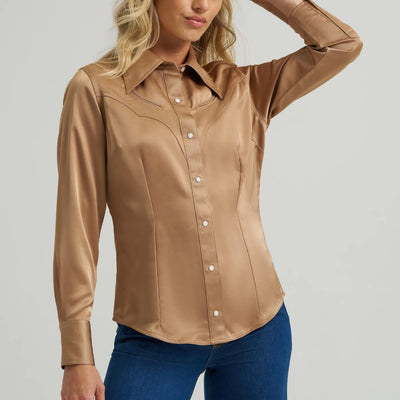 Wrangler Womens X Lainey Wilson Satin Shirt Brown - 112374462
