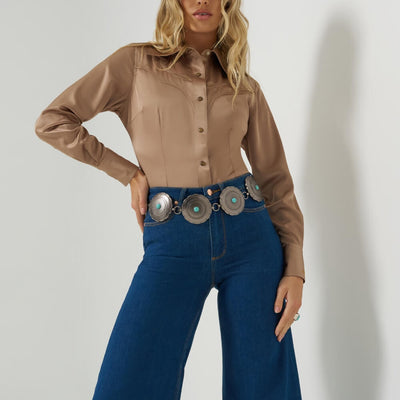 Wrangler Womens X Lainey Wilson Satin Shirt Brown - 112374462