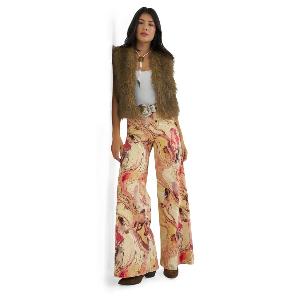 Wrangler X Lainey Wilson Womens Cheeky Wide Leg Jeans Marbled Horse - 112382851