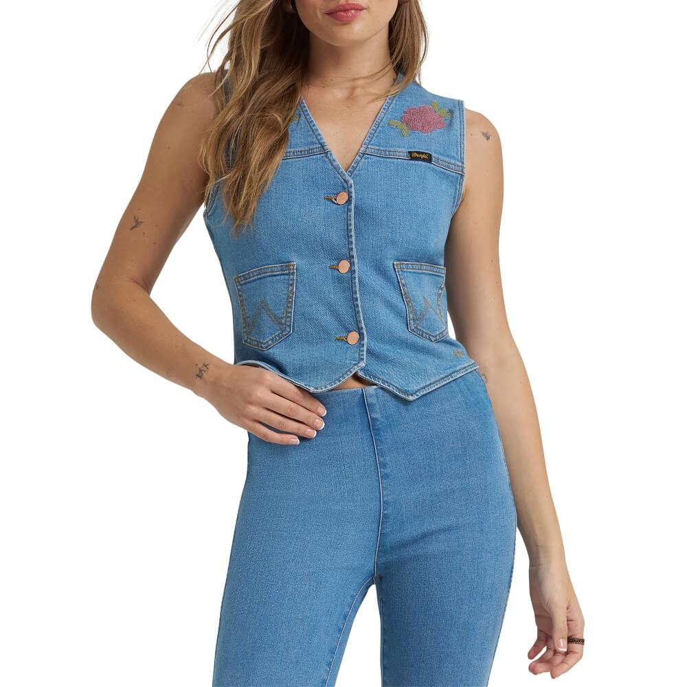 Wrangler X Lainey Wilson Womens Denim Vest Blue - 112375559