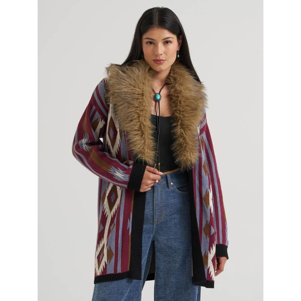 Wrangler X Lainey Wilson Womens Duster Fur Sweater - 112382837
