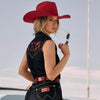 Wrangler X Lainey Wilson Womens Embroidered Sleeveless Denim Shirt Dark Rinse - 112380468