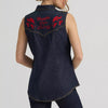 Wrangler X Lainey Wilson Womens Embroidered Sleeveless Denim Shirt Dark Rinse - 112380468