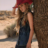 Wrangler X Lainey Wilson Womens Flame Sleeveless Denim Shirt Dark Denim - 112380460