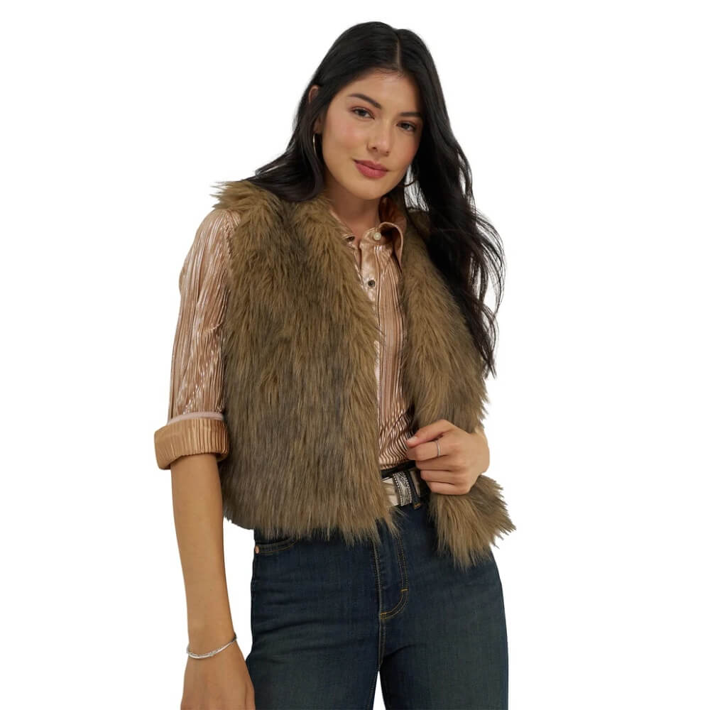 Wrangler X Lainey Wilson Womens Fur Vest Brown - 112382832