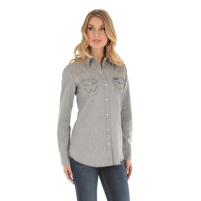 Wrangler Womens Long Sleeve Pocket Denim Shirt