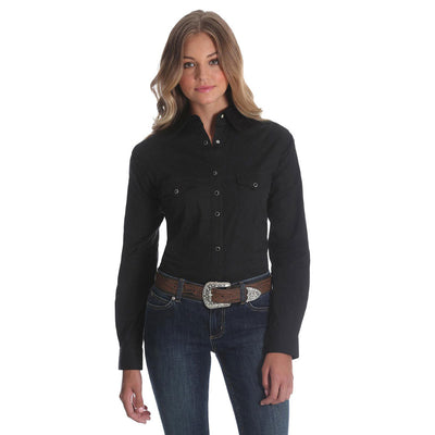 Wrangler Womens Western Long Sleeve Solid Shirt