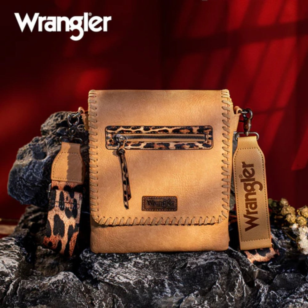 Wrangler Womens Whipstitch Leopard Print Crossbody Bag - WG72-9360-TN