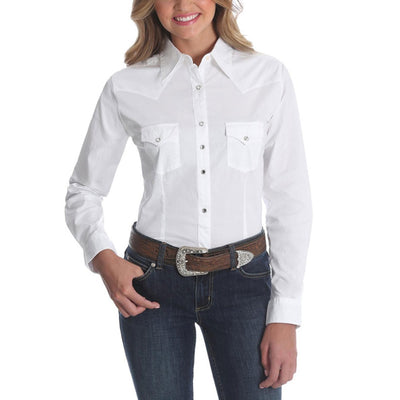 Wrangler Womens White Long Sleeve Shirt