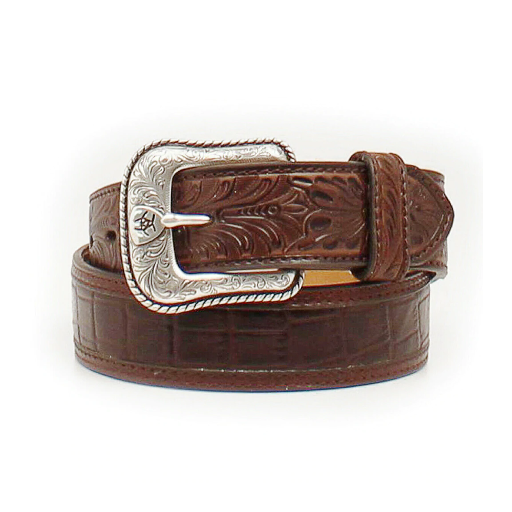 Ariat Mens Faux Croc Leather Print Tooled Belt