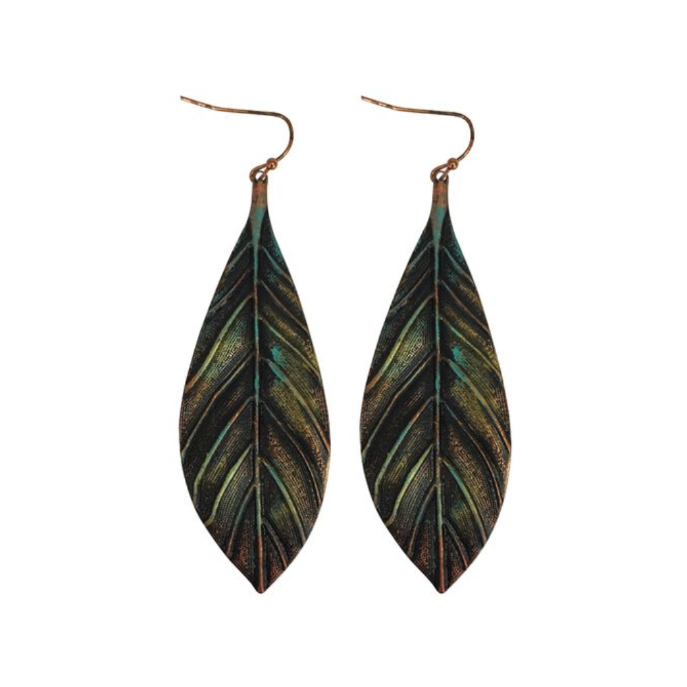 Blazin Roxx Womens Feather Patina Earrings