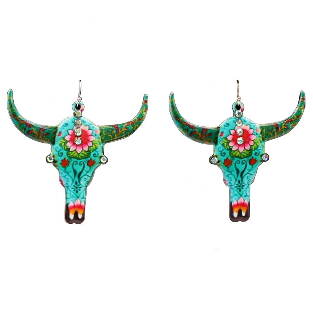 Blazin Roxx Womens Floral Cow Skull Earrings