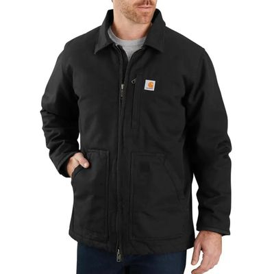 Carhartt Mens Medium Black Cotton Loose Fit Washed Duck Sherpa Lined Jacket
