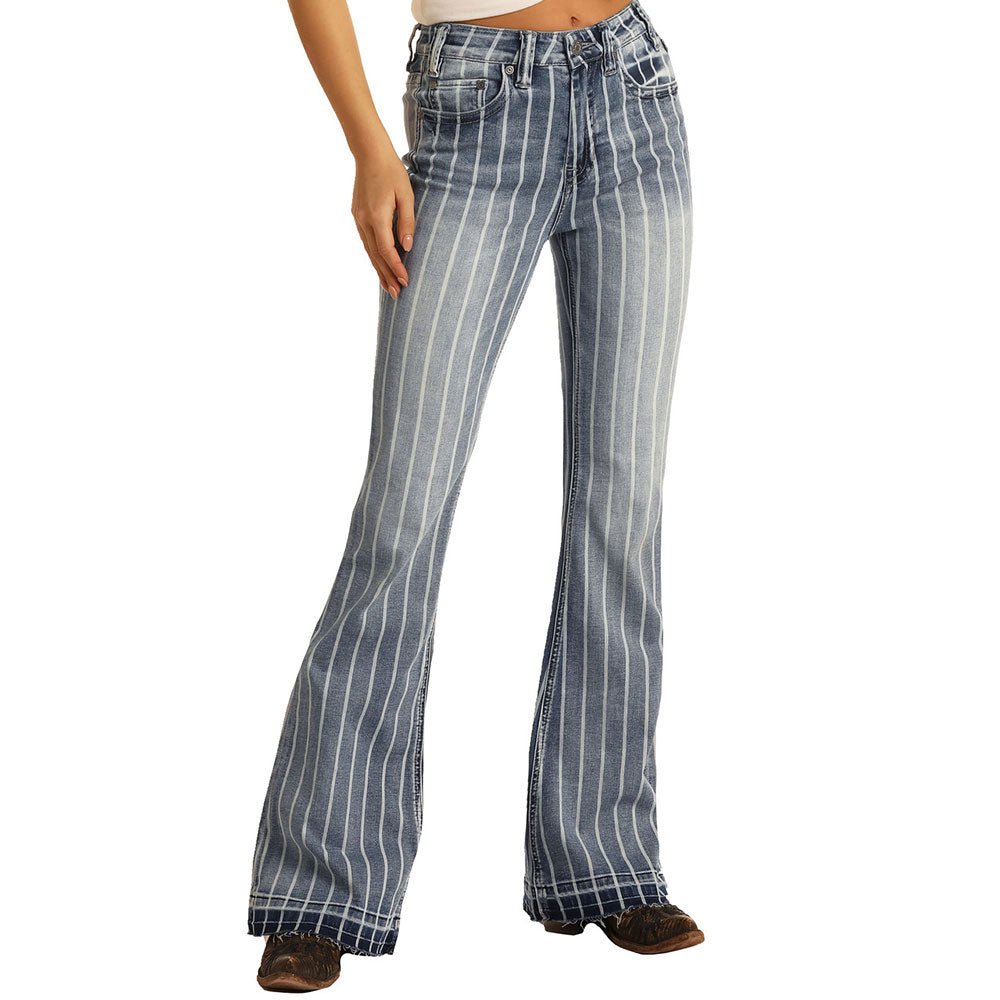 Rock & Roll Womens High Rise Extra Stretch Striped Trouser Jeans