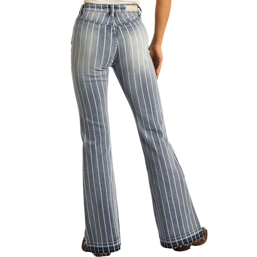Rock & Roll Womens High Rise Extra Stretch Striped Trouser Jeans 