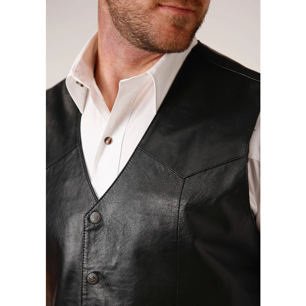 Roper Mens Lamb Skin Basic Black Vest (Big Man)