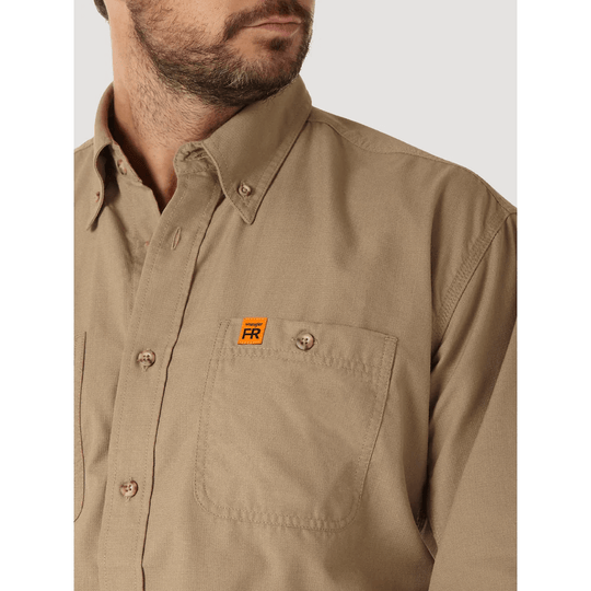 Wrangler Mens FR Riggs Twill Solid Work Shirt | Khaki